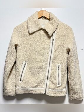 abercrombie kids Cream Sherpa Asymmetrical Zip Jacket